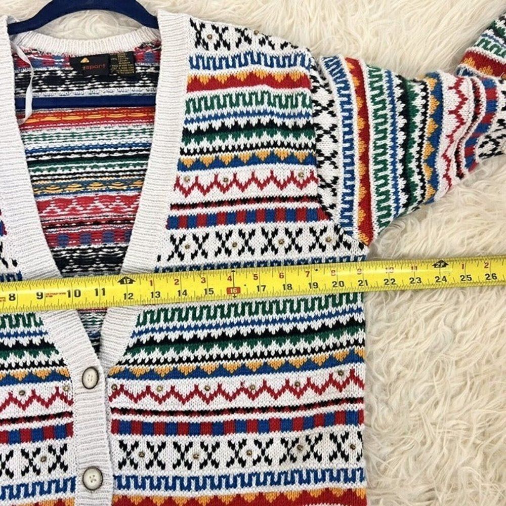 LizSport Vintage Fair Isle Oversized Cottagecore Cardigan Sweater Grandma Small - Picture 5 of 11